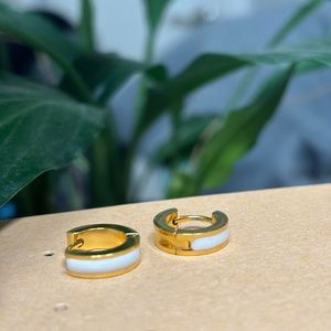 Small Gold hoop earrings with white